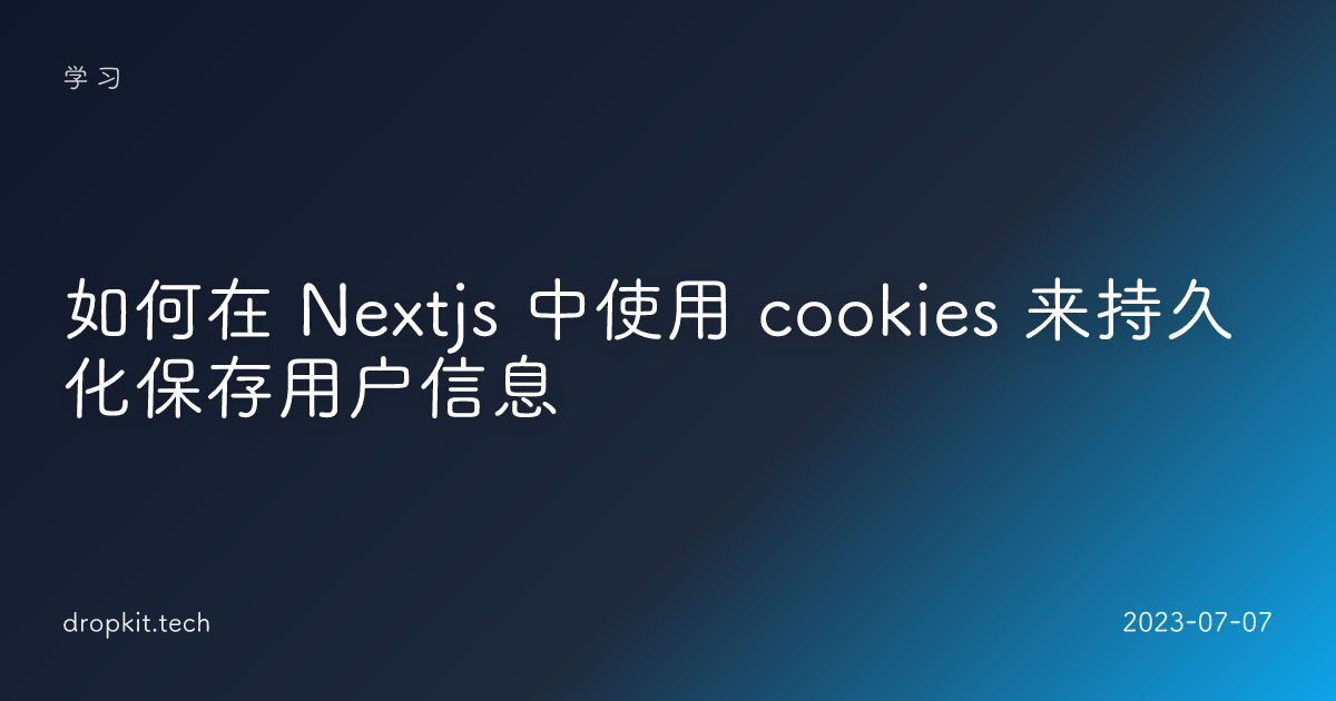 如何在 Nextjs 中使用 cookies 来持久化保存用户信息